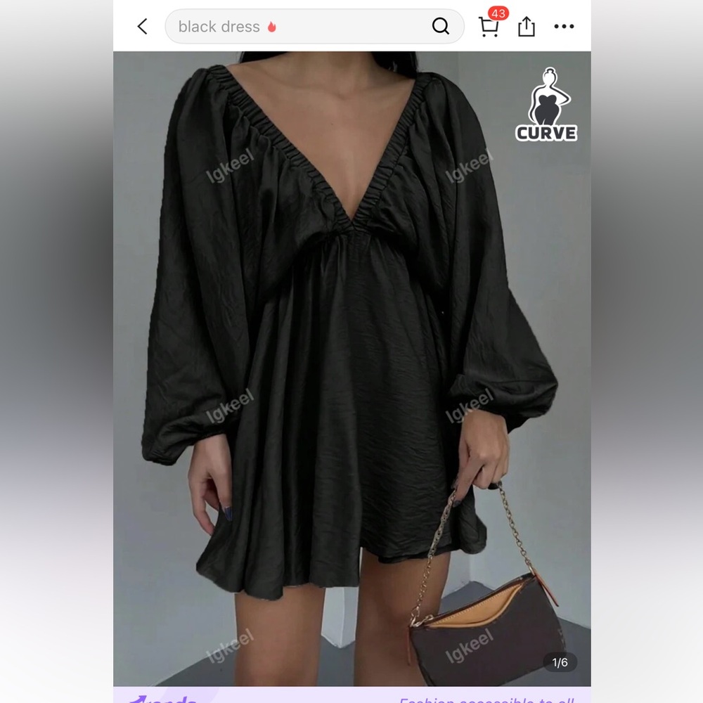 SHEIN Black Flowing Long Sleeve Dress